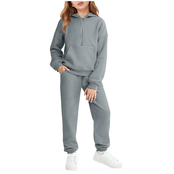 Gubotare Girls Outfit Girls' 2 - Piece Outfits Sweatshirt & Leggings Set Fall/Winter Clothes for Girl Size 11-12 (Gray,11-12 Years)