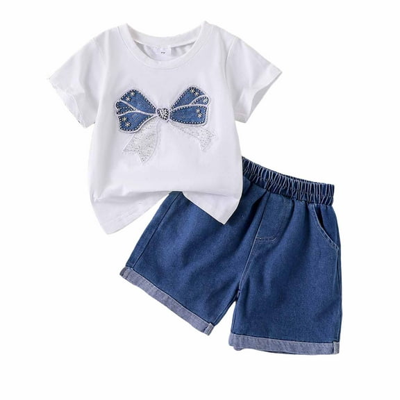 Gubotare Girls Outfits Sets Kids Girls Two Piece Sports Outfits Short Sleeves Tops with Bottoms Set (White,Size 3-4 Years)