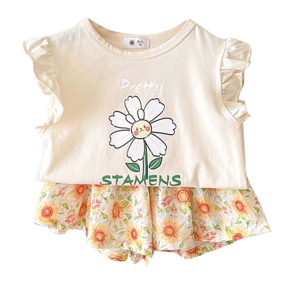 Gubotare Girls Outfits Trendy Kids Girl Clothes Tie Dye Print Short Sleeve Top and Shorts Toddler Girl Summer Outfits Short Set (Beige,Size 1-2 Years)