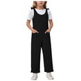 thumbnail image 1 of Gubotare Girls Overalls Sleeveless Jumpsuits Long Romper Wide Leg Pants Kids Girls Adjustable Strap Jumpsuits with Pockets 5T 6T 7T 8-14 Years,Black 9-10 Years, 1 of 5