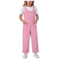 thumbnail image 1 of Gubotare Girls Overalls Sleeveless Jumpsuits Long Romper Wide Leg Pants Kids Girls Adjustable Strap Jumpsuits with Pockets 5T 6T 7T 8-14 Years,Pink 9-10 Years, 1 of 5