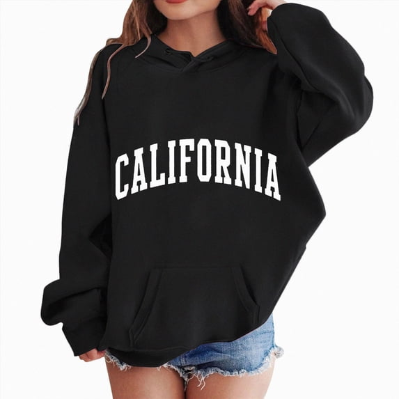 Gubotare Girls Oversized Hoodies California Letter Print Pullover Hoodie Sweatshirt Long Sleeve Casual Loose Pullover Tops 4-13Years (Black, 11-12 Years)