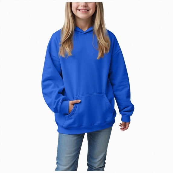Gubotare Girls Oversized Hoodies Fleece Pullover Sweatshirts Kids Fashion Casual Outfits Fall Winter Clothes (Blue, 5-6 Years)