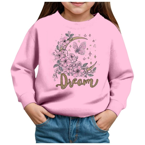 Gubotare Girls Oversized Sweatshirt Little & Big Kids Soft Cotton Midweight Long Sleeve Turtleneck Shirts Size 5T 6T (Pink,5-6 Years)