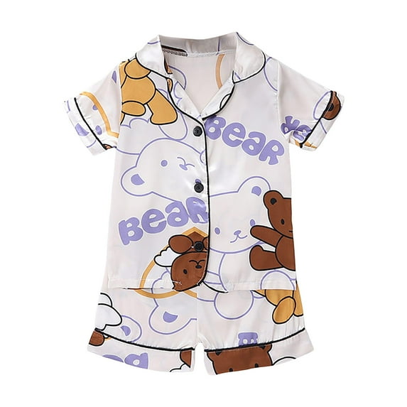 Gubotare Girls Pajama Set Kids Toddler Baby Girl Pajamas Set Girls Roller Preppy Button Down Shorts Summer Pjs (Brown,Size 6-12 Months)