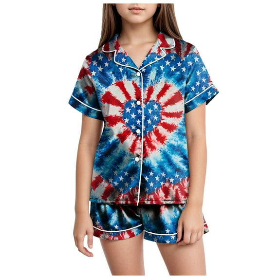 Gubotare Girls Pajama Set Short Sleeve with Plaid Shorts Cute Sleepwear Teen Girl Cartoon Sleep Tee Summer Lounge Pj Set (Hot Pink,Size 8-9 Years)