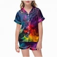 thumbnail image 1 of Gubotare Girls Pajama Set Shorts Unisex Kids Boys and Girls Pajama Sets Summer Short Sleeve with Shorts Sleepwear Silky Button Down Loungewear 2T 3T (Navy,2-3 Years), 1 of 4