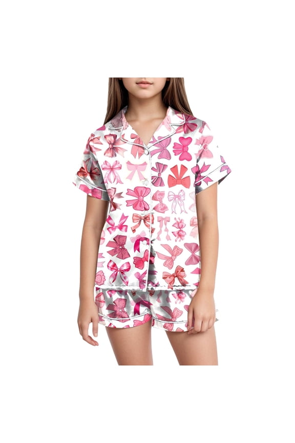 Girls' Pajama Sets Big Girls Button Down Sleepwear Short Sleeve Pajama Sets (Brick Red,Size 8-9 Years)
