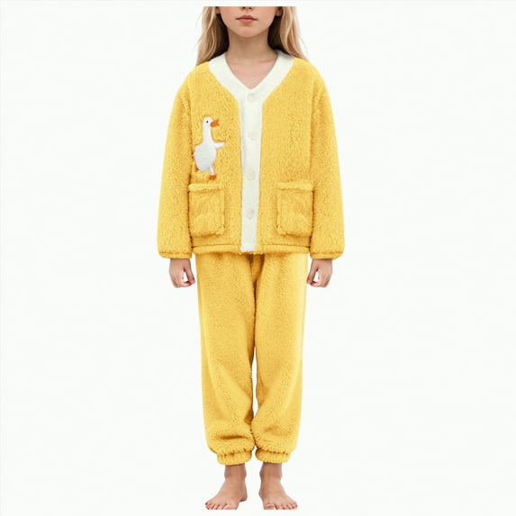 Gubotare Girls Pajamas Fall Winter Cartoon Printed Pajamas for girl Girls Long Sleeve Shirt with Pj Pants Sleepwear Home Wear 2 Piece Pajama Sets Size 9-10 (Yellow,9-10 Years)