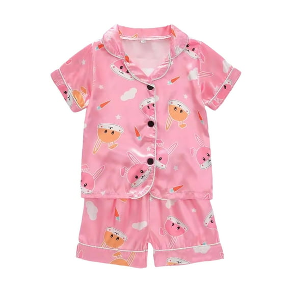 Gubotare Girls Pajamas Set 2Pcs Toddler Baby Boy Girl Summer Pajamas Set Short Sleeve Shirt and Shorts (Pink,Size 6-12 Months)