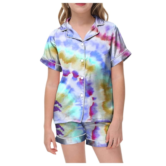 Gubotare Girls Pajamas Set Girls Pajamas Short Sets 2 Piece Summer Sleepwear for Kids (F,Size 8-9 Years)