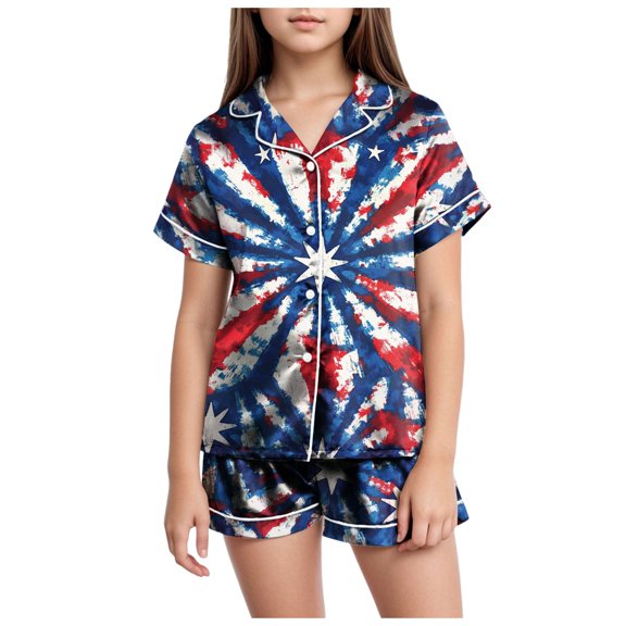 Gubotare Girls Pajamas Set Toddler Kids Soft Pajamas Tie Dye Short Summer Pjs 2pcs Set ( Red,Size 2-3 Years)