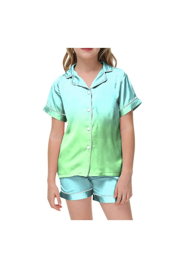 Girls Pajamas Summer Big Girls'2-Piece Pajamas Cute Cat Panda Sleepwear Short Sleeve Nighty Sets (F,Size 12-13 Years)