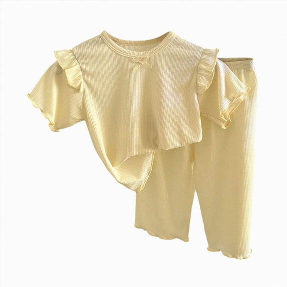 Gubotare Girls Pajamas Summer Toddler Girl Pajamas Sets Short Sleeve and Pants Girls' Cute Sleepwear Pjs 4T 5T (Yellow,4-5 Years)