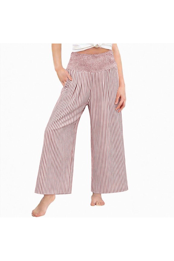 Girls Pants Girls Summer Print High Waisted Wide Leg Pants with Lining Pocket Size 12-13 (Red,12-13 Years)