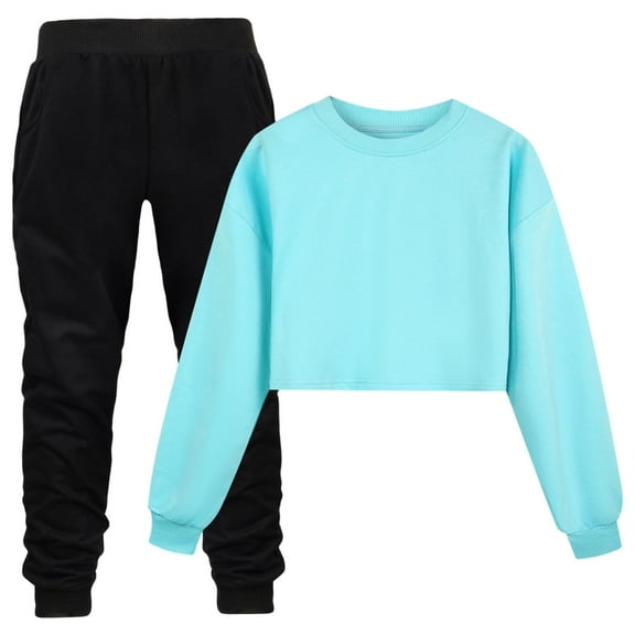 Gubotare Girls Pants Set Girl Fall Clothes Print Long Sleeve Sweatshirt Tops Elastic Waist Pants 2Pcs Outfits Size 5T 6T (Sky Blue,5-6 Years)