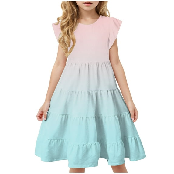 Gubotare Girls Party Dress Girls Short Sleeve Dress Casual Summer Appliques Shirt Jersey Dresses (Sky Blue,Size 6-7 Years)