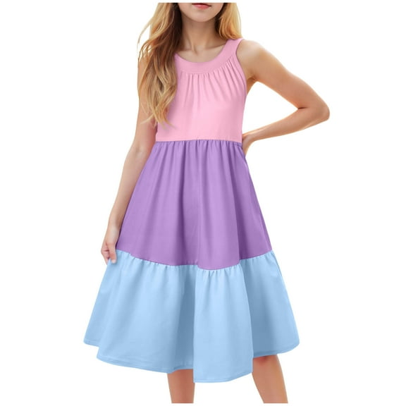 Gubotare Girls Party Dress Little Girls Hawaii Dress Sleeveless Slip Summer Casual Swing Beach Sundress Size 6T 7T (Light Blue,6-7 Years)