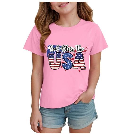 Gubotare Girls Patriotic Shirt Girls' and Toddler Casual Graphic Short Sleeve T-Shirts (Pink,Size 2-3 Years)