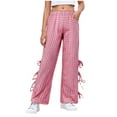 thumbnail image 1 of Gubotare Girls' Plaid Wide Leg Pants Loose High Waist Elastic Waist Trousers Trendy Slant Pocket Sweatpants (Hot Pink,Size 5-6 Years), 1 of 3