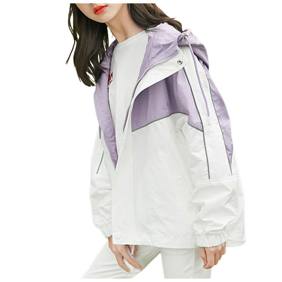 Gubotare Girls Rain Jackets Raincoat for Girls Striped Lined Waterproof Rain Jacket with Hood Outdoor Full Zip Lightweight Windbreaker Travel Jackets Size 9-10 (Purple,9-10 Years)