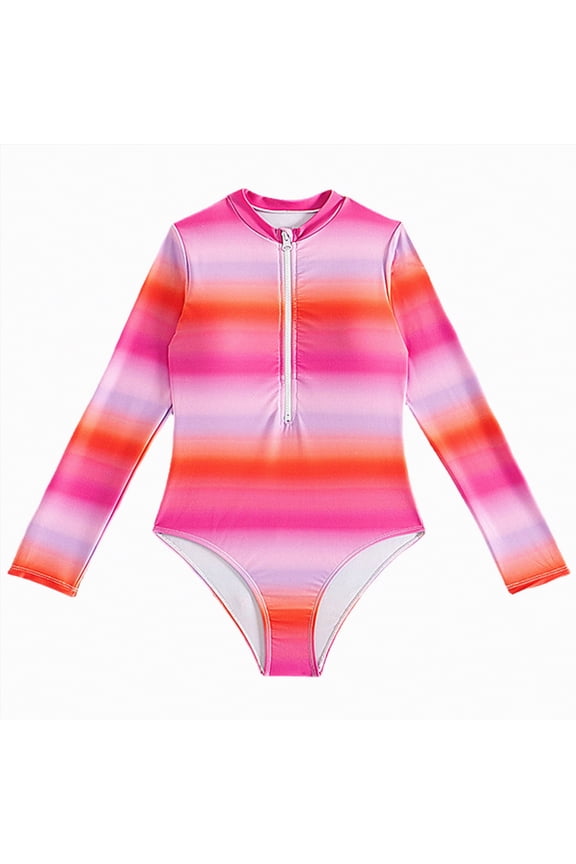 Girls Rash Guard Swimsuit Girls One Piece Swimsuits Zipper Rash Guard Swimwear Set Long Sleeve Bathing Suit UPF50+ Sun Protection Swim Suits Size 13-14 (Hot Pink,13-14 Years)