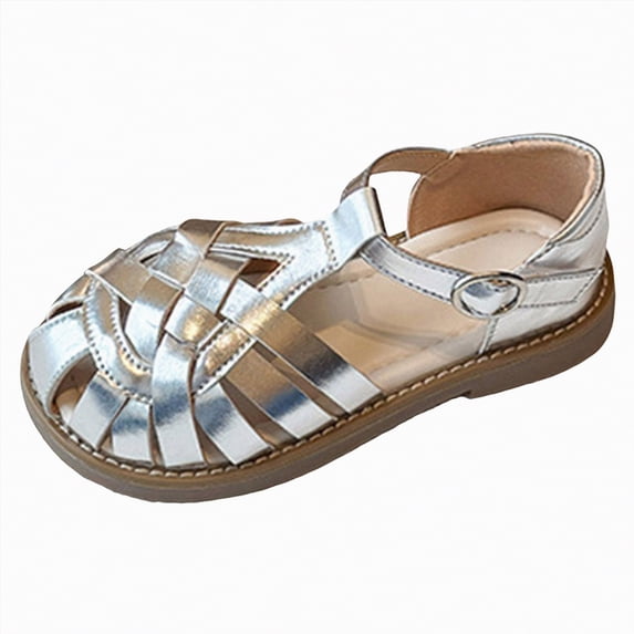 Kogui Girls Sandals Little Girls Kids Sandals Boys Girls Slide Summer Non-Slip Cork Toddler Slippers with Adjustable Straps for Indoor Outdoor Size 11 (Silver,Little Kids 11)