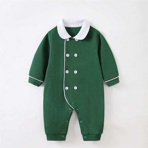 Gubotare Girls Romper Baby Girl Boy Christmas Outfits Button Down Baby Romper Long Sleeve Jumpsuit Xmas Clothes,Green 0-3 Months