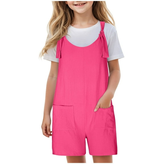Gubotare Girls Romper Shorts Summer Girl's Casual Sleeveless Summer Rompers Wide Leg Jumpsuits Size 9-10T (Hot Pink,9-10 Years)