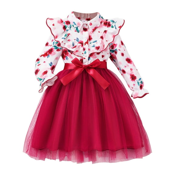 Gubotare Girls Royal Dress Girls Party Dress Sequin Formal Fancy Birthday Ruffle Dress 3T 4T (Red,3-4 Years)