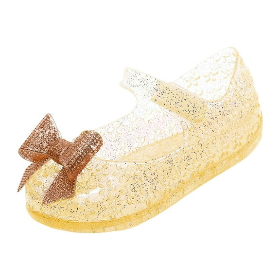 Gubotare Girls' Sandals Jelly Shoes for Toddler Girls Summer Beach Retro Jellies Sandals T-Strap Slingback Little Kids Glitter Soft Closed Toe Princess Dress Flat (Gold,Size 9.5)