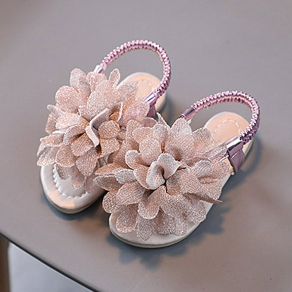 Gubotare Girls Sandals Open Toe Ankle Strap Low Heels Flower Girl Dress Shoes For Toddler Little Big Kid (Pink,9.5)