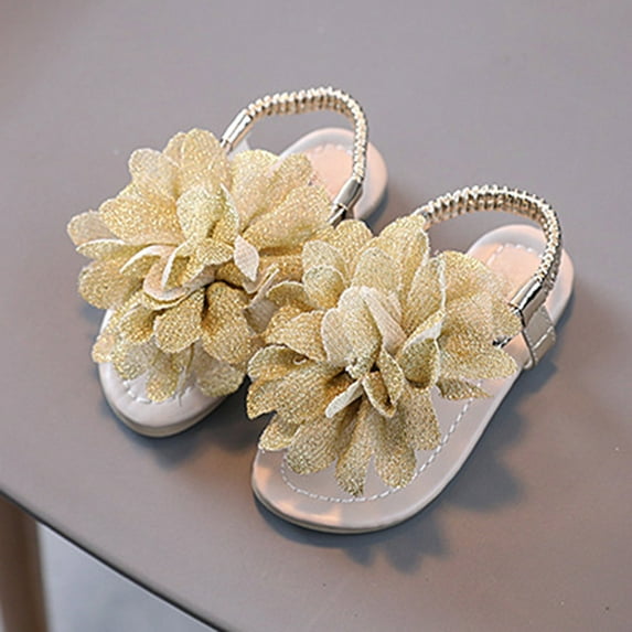 Gubotare Girls Sandals Open Toe Ankle Strap Low Heels Flower Girl Dress Shoes For Toddler Little Big Kid (White,10.5)