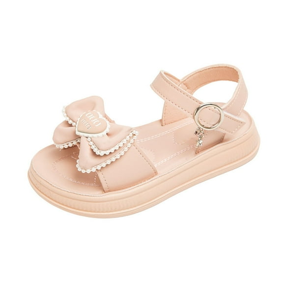Gubotare Girls Sandals Youth Girls Leather Soft Open Toe Princess Flat Shoes Summer Sandals(Toddler/Little Kid) Size 2 (Pink,Big Kids 2)