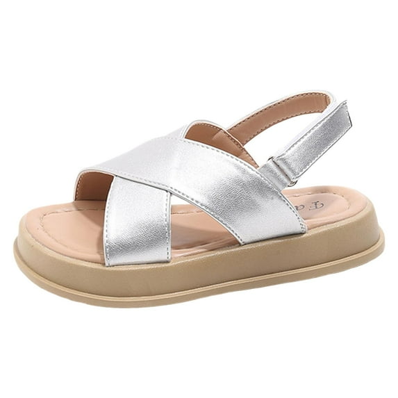 Gubotare Girls Sandals Youth Kids Boys Girls Water Shoes Outdoor Sport Pool Sandals Barefoot Sandals Size 2 (Silver,Big Kids 2)