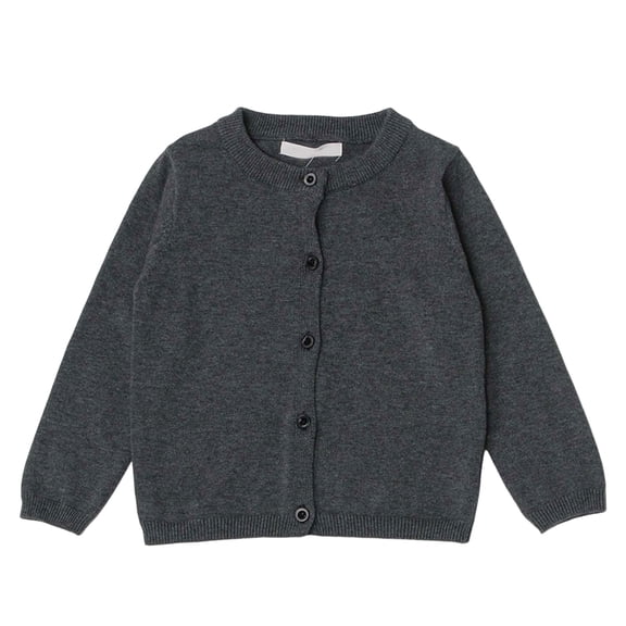 Gubotare Girls School Cardigan Sweater Girls Cardigan School Uniform Sweater Crew Neck Long Sleeve Sweaters Size 6-7 (Dark Gray,6-7 Years)