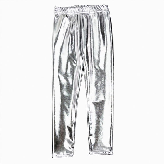 Gubotare Girls Shiny Jogger Pants Metallic Elastic Waist Sweatpants for Kids High Waist Dance Stage 18 24 Months (Silver,18-24 Months)