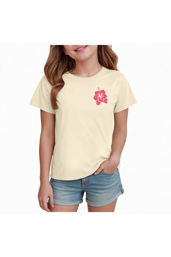 Girls Shirts Crop Top Girls Trim Short Sleeve Shirts Summer Crewneck Casual T Shirt Tops Tee Blouse Size 8-9 (Beige,8-9 Years)