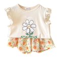 thumbnail image 1 of Gubotare Girls Short Sets Girls Summer Crop Tops and Shorts Set Cute Color Block Two Piece Outfits Casual Sweat Tracksuit with Side Pockets (Beige,Size 4-5 Years), 1 of 3