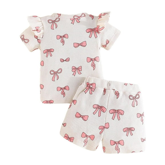 Gubotare Girls Short Sets Toddler Girls Summer Outfits Short Sleeve Solid Tops and Shorts 2Pcs Outfits Clothing Set (Beige,Size 2-3 Years)