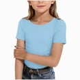 thumbnail image 1 of Gubotare Girls Short Sleeve T-Shirts Kids Rib Knit Slim Fit Tops Summer Fashion Crewneck Tees 5T-6T,Light Blue, 1 of 4