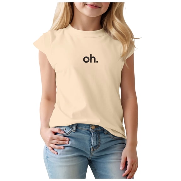 Gubotare Girls Short Sleeve Tops Girls Short Sleeve Shirts for Kids Crewneck Cute Casual Tee Blouse Size 5T 6T (Beige,5-6 Years)