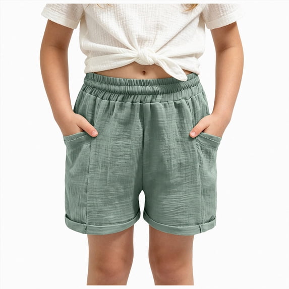 Gubotare Girls Shorts Ruffled High Waisted Casual Beach Shorts Wide Leg Loose Drawstring Summer Clothes Size 15-16 (Green,15-16 Years)