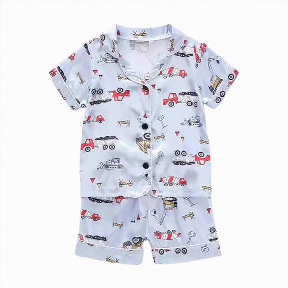 Gubotare Girls Silk Pajamas Girls'Summer 2Pcs Sleepwear Sets Striped Short Sleeve Tops and Shorts Pjs for Kids Pajamas 18 24 Months (Light Blue,18-24 Months)