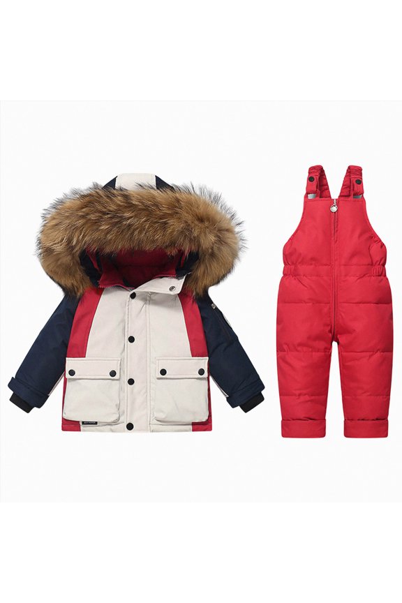 Girls Ski Suit Little Girls Winter 2-Piece Ski Snowsuit Set Puffer Jacket and Pants 3T 4T (Red,3-4 Years)