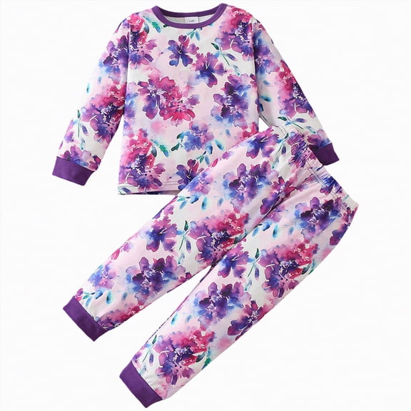 Gubotare Girls Sleepwear Baby Toddler Girls Long Sleeve Top and Pants 2 Piece Pajama Sets 4T 5T (Purple,4-5 Years)