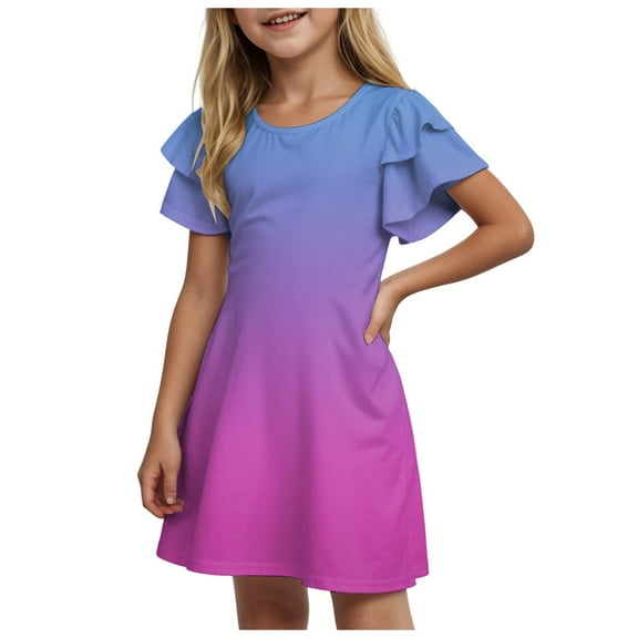 Gubotare Girls Spring Dresses Baby Girl Outfit Smocked Crosses Embroidery Dress Short Sleeve Dress Playwear Summer Outfit Size 9-10T (Purple,9-10 Years)