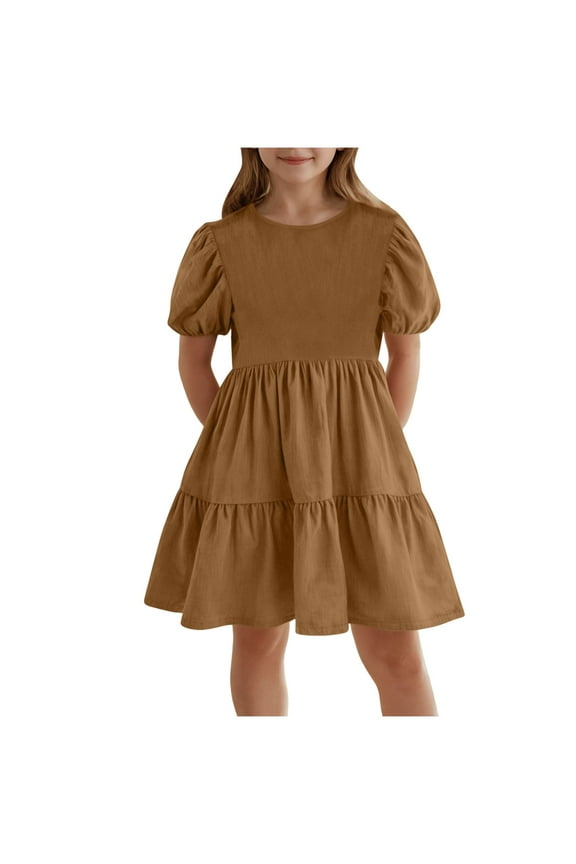 Girls Spring Dresses Toddler Dress Ruffle Dress for Toddler Girl Dress Summer Beach Casual A-line Sundress (Brown,Size 5-6 Years)