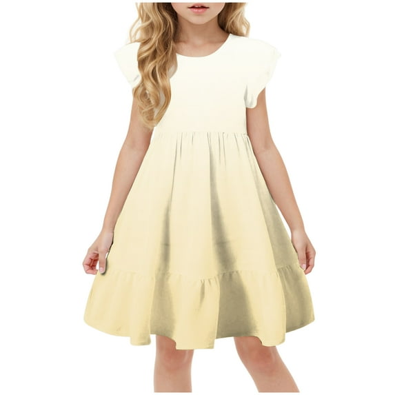 Gubotare Girls Summer Dresses Boho Girls Short Sleeve Embroidery Dress Summer Skirts (Yellow,Size 9-10 Years)
