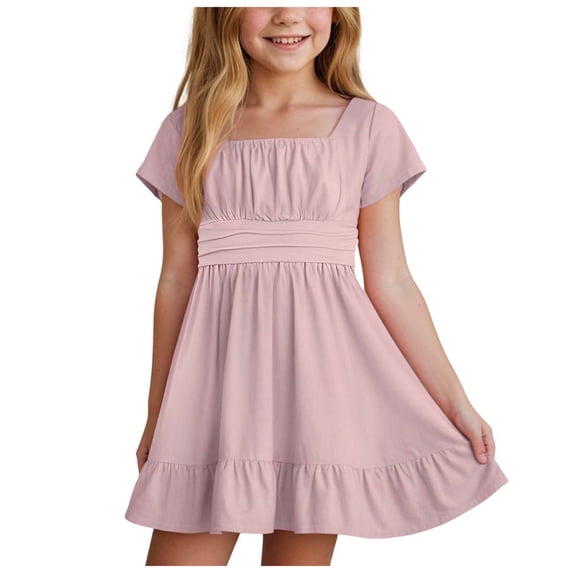 Gubotare Girls Summer Dresses Boho Little Girls Dress Short Sleeve Toddler Summer Sundress (Light Pink,Size 6-7 Years)